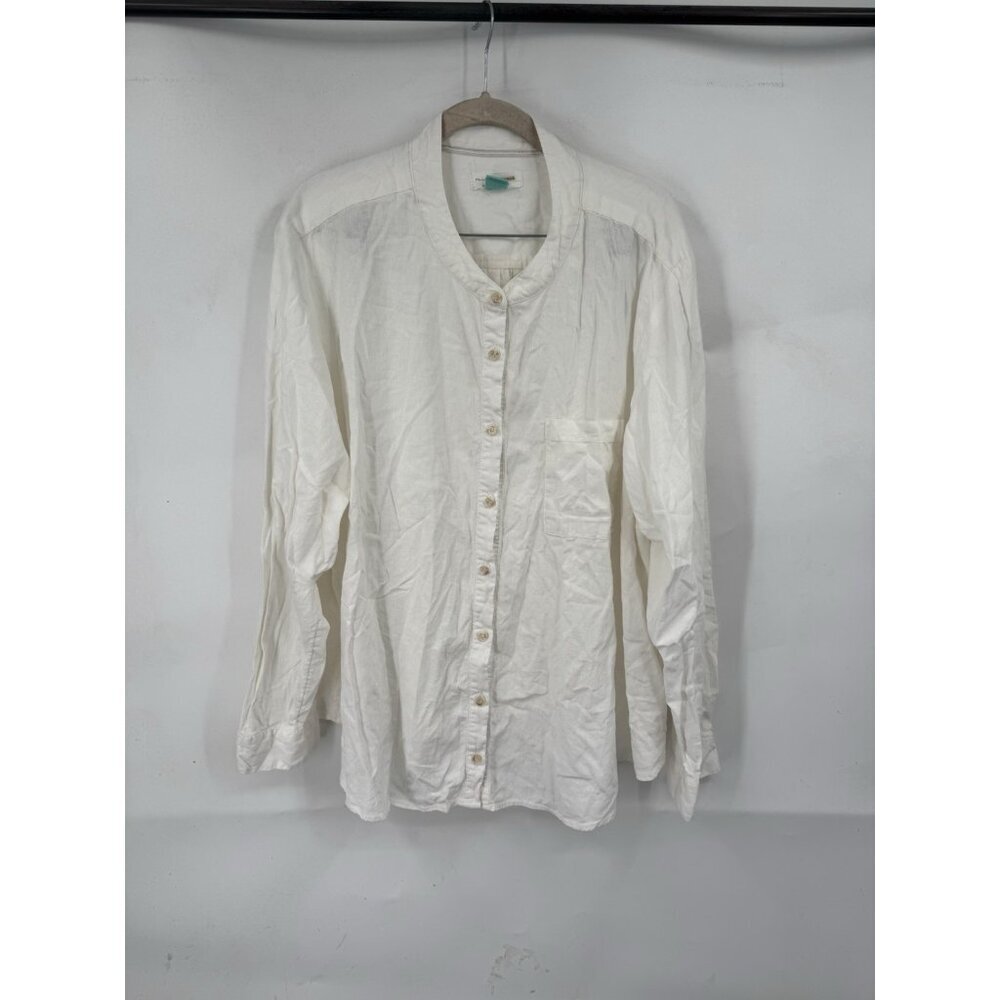 Pilcro Anthropologie Linen‎ Blend Button Front Shirt Women 2X White Beach Preppy